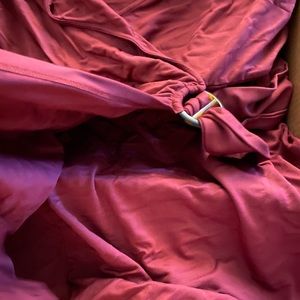 Dark Red Ponte O-Ring Mini Wrap Dress